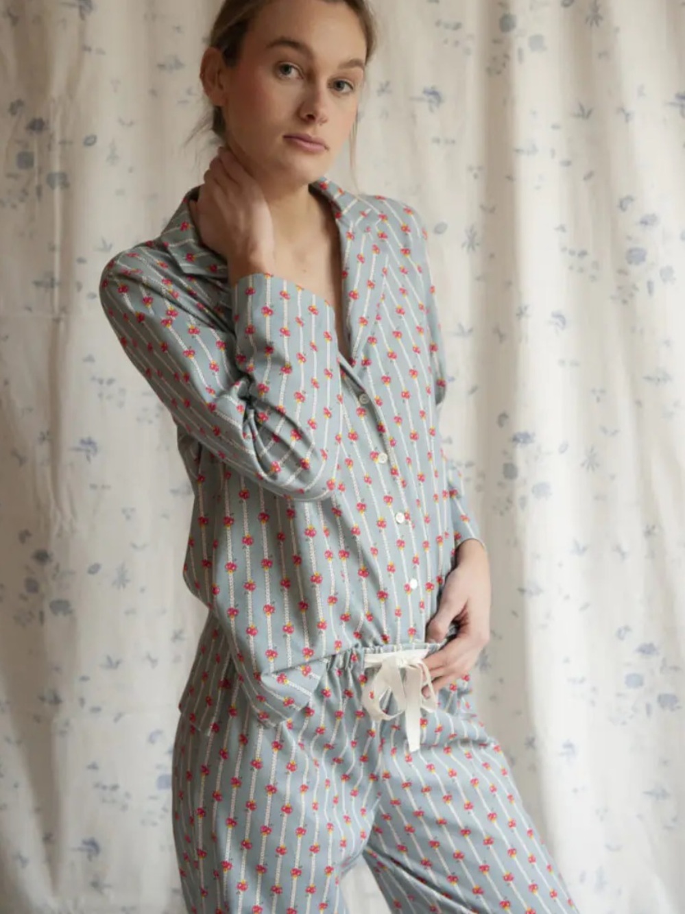 Lalide a Paris Pajamas Georgia blue/grey floral print. Refined & ultra sz Small